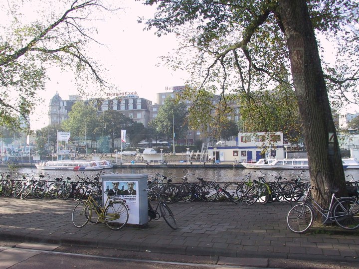 street scene with many bikes
